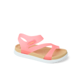 Little Cali Coastin girls' sandal facing right, pink glitter straps, soft cushioned footbed, beach-inspired comfort.