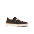 Side view of charcoal Lay Day Lite women's sneaker with white laces, cushioned sole, and arch support for beach comfort.