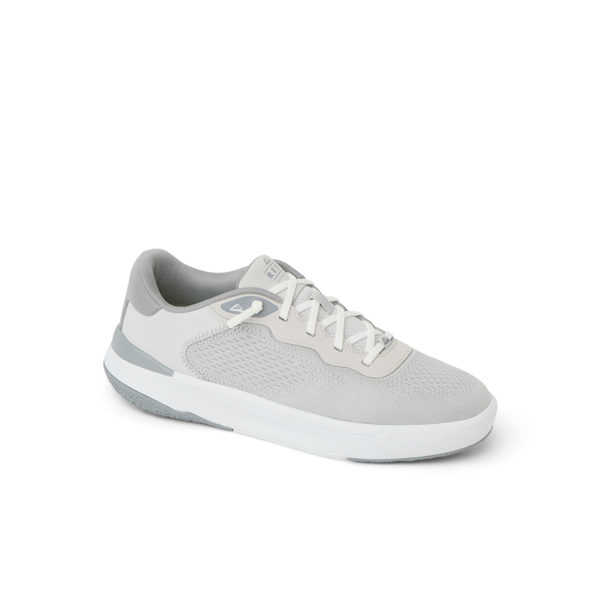 Shoreline Del Mar men's sneaker facing right, light grey with soft-rebound cushioning and anatomical arch support.
