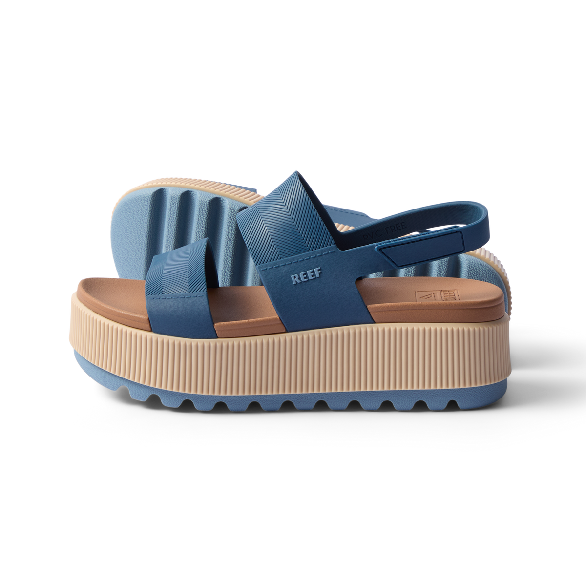 Water Vista Higher sandal facing left in blue with adjustable strap, cushioned platform, and water-friendly lightweight sole